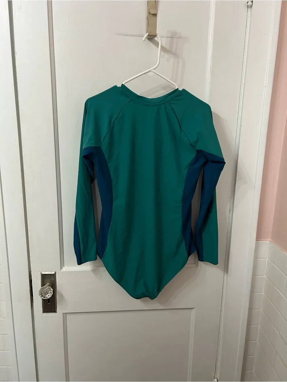 Never Worn Teal and Navy Long Sleeve Zip Front Swimsuit